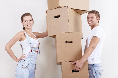 Furniture and boxes being transported by a local moving service